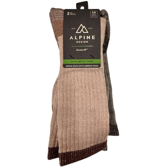 2 Alpine Design Wool Hiking Socks Size Large 8-12 NWT Crew Medium Weight - Picture 1 of 3